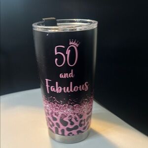 Black and Pink Insulated Tumbler - 50 and Fabulous